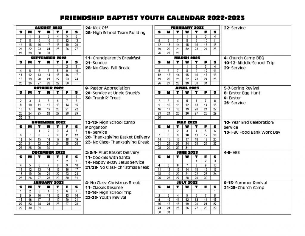 Youth Calendar